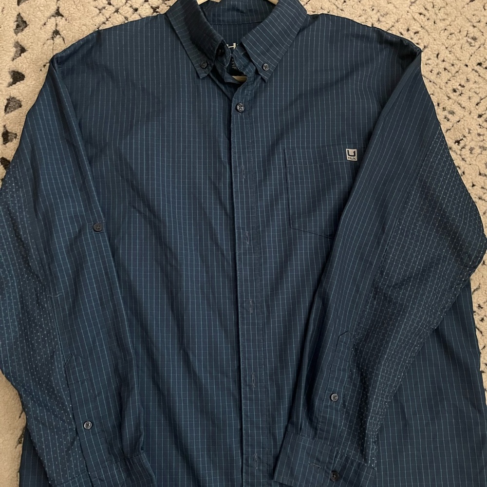 Huk Navy Pinstripe Casual Button Down Shirt
